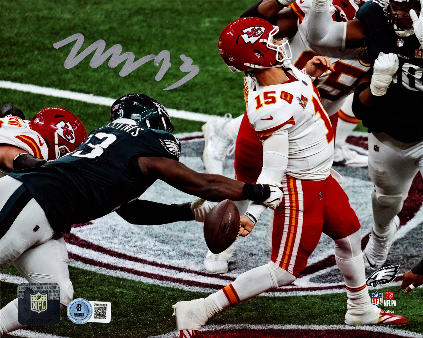 Milton Williams Autographed 8x10 Photo Philadelphia Eagles Super Bowl LIX Strip Sack Fumble vs. Patrick Mahomes Beckett BAS Witness Stock #239896
