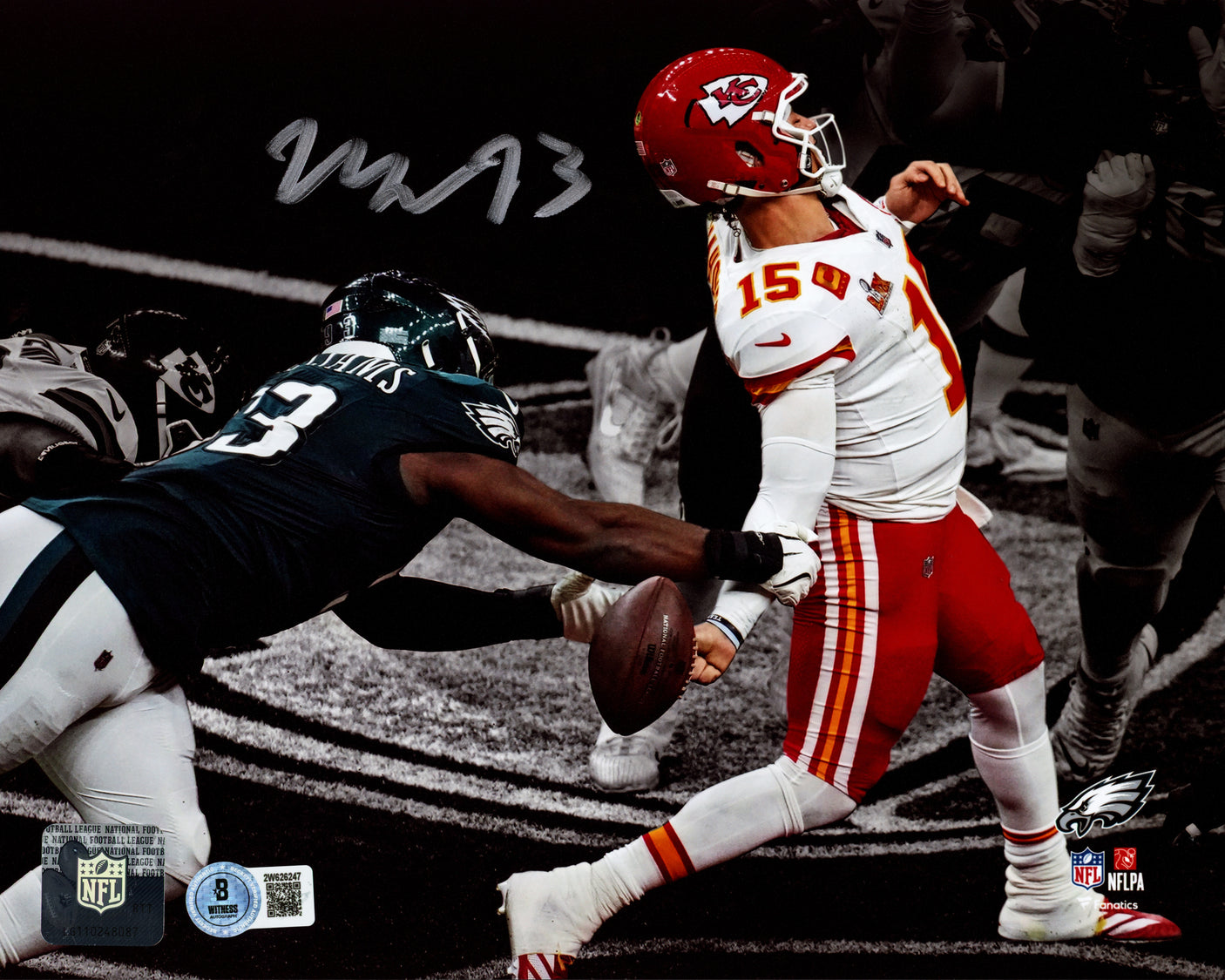 Milton Williams Autographed 8x10 Photo Philadelphia Eagles Super Bowl LIX Strip Sack Fumble vs. Patrick Mahomes Beckett BAS Witness Stock #239897