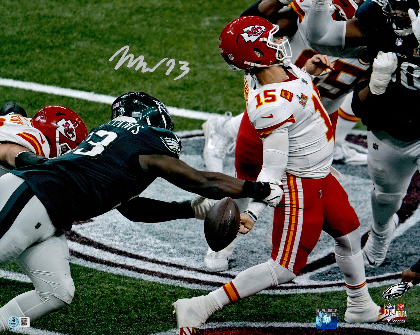 Milton Williams Autographed 16x20 Photo Philadelphia Eagles Super Bowl LIX Strip Sack Fumble vs. Patrick Mahomes Beckett BAS Witness Stock #239894