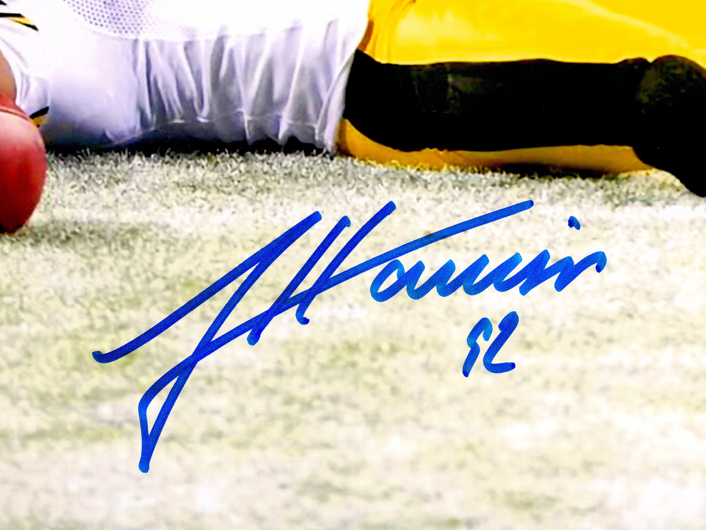 James Harrison Autographed 16x20 Photo Pittsburgh Steelers Super Bowl XLIII Interception Return Touchdown Beckett BAS Witness Stock #241382