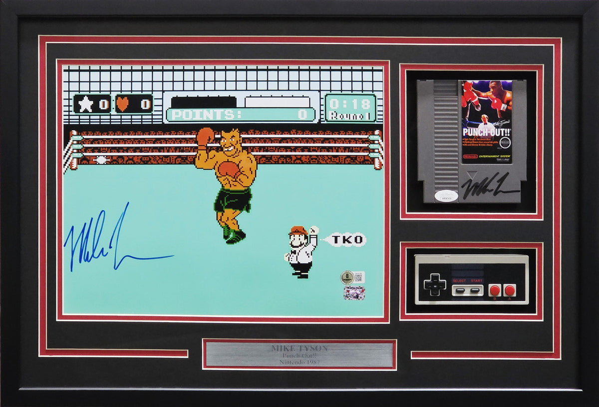 Mike Tyson Autographed Framed 11x14 Photo, Cartridge & Controller Collage Nintendo NES Punch-Out!! JSA & Beckett BAS QR Stock #268094