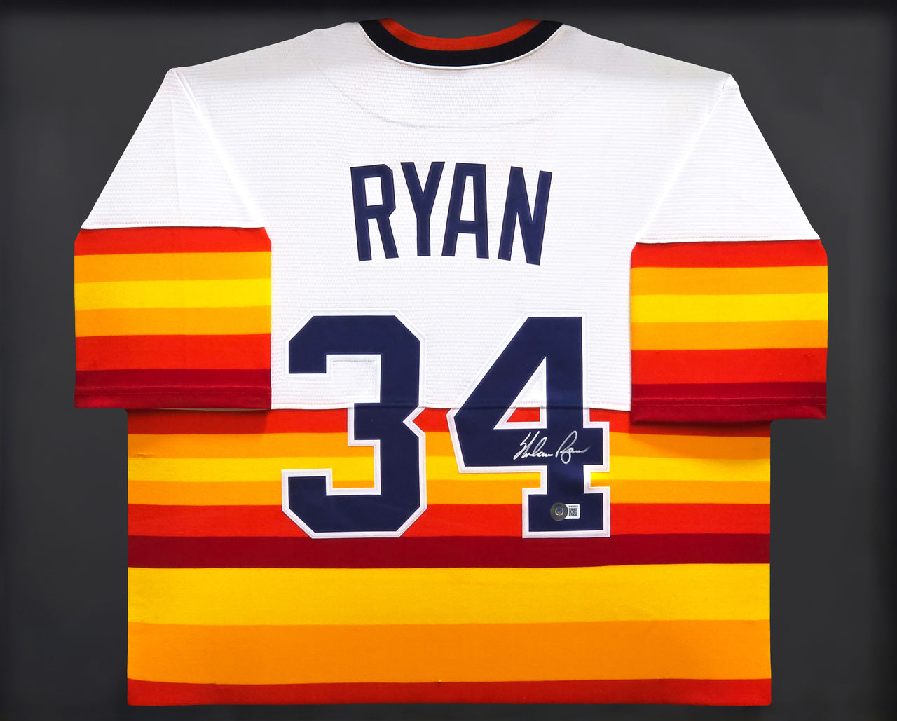 Houston Astros Nolan Ryan Autographed Framed White Nike Cooperstown Authentic Collection Jersey Beckett BAS QR Stock #241398