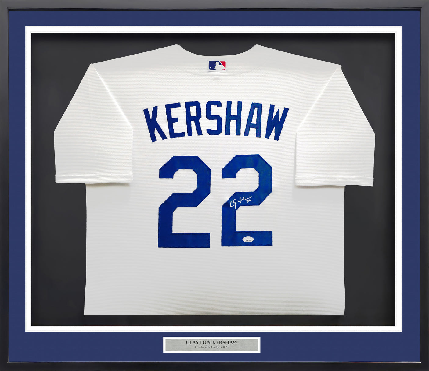 Los Angeles Dodgers Clayton Kershaw Autographed Framed White Nike Jersey JSA Stock #241400