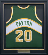 Seattle Supersonics Gary Payton Autographed Framed Green Jersey JSA Stock #241401