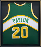 Seattle Supersonics Gary Payton Autographed Framed Green Jersey JSA Stock #241401