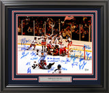 1980 USA Olympics Hockey Miracle On Ice Team Signed Autographed Framed 16x20 Photo "Do You Believe In Miracles?!" With 18 Signatures Including Jim Craig & Mike Eruzione Beckett BAS Witness Stock #241404