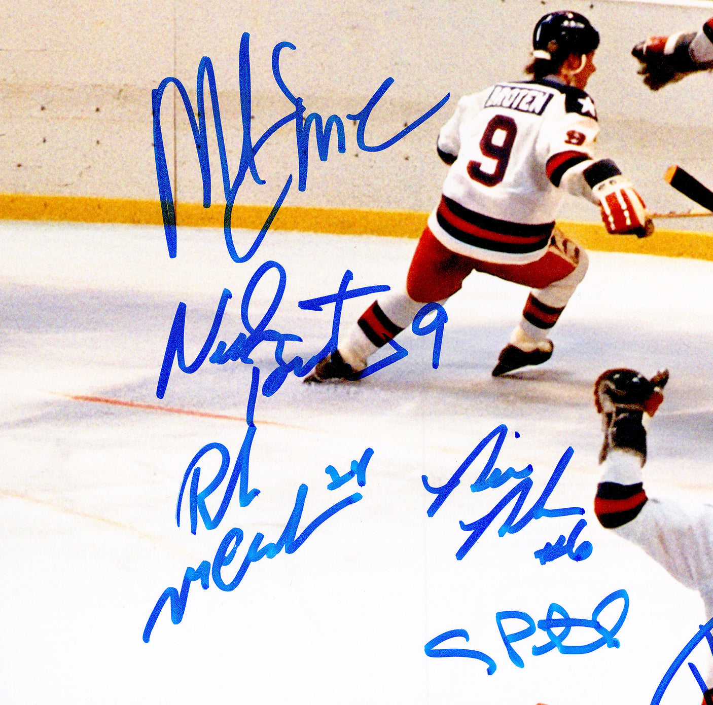 1980 USA Olympics Hockey Miracle On Ice Team Signed Autographed Framed 16x20 Photo "Do You Believe In Miracles?!" With 18 Signatures Including Jim Craig & Mike Eruzione Beckett BAS Witness Stock #241404