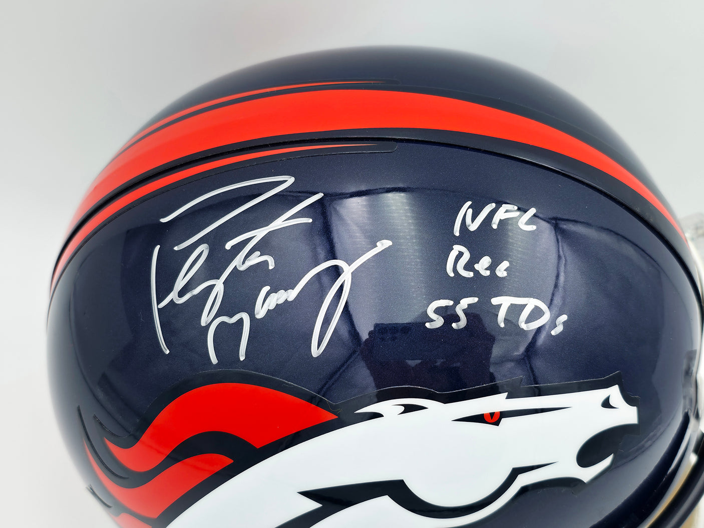 Peyton Manning Autographed Denver Broncos Blue Full Size Replica Helmet "NFL Rec 55 TDs" Fanatics Holo #569954