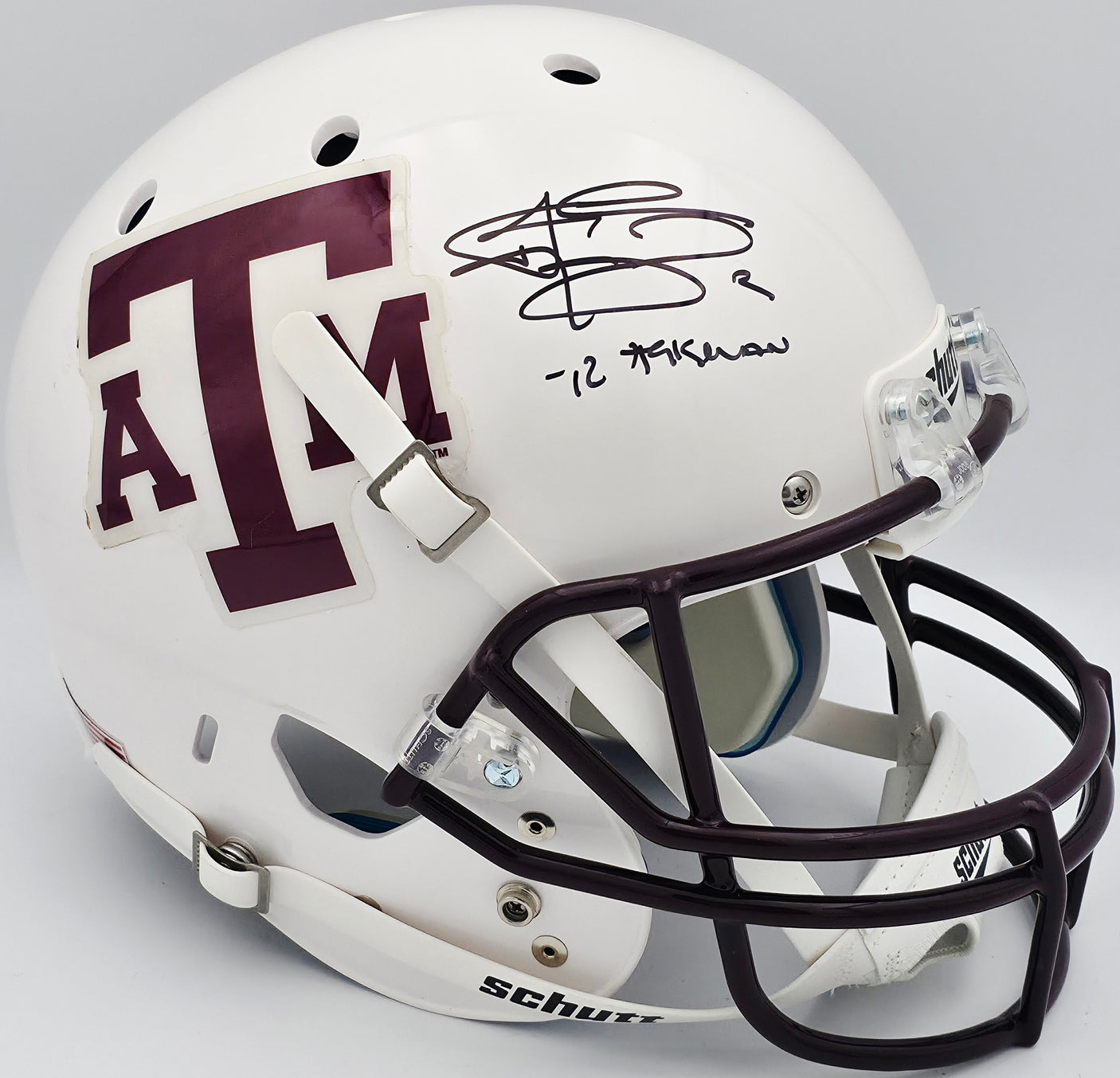 Johnny Manziel Autographed Texas A&M Aggies White Full Size Replica Helmet "12 Heisman" JSA #WP142129