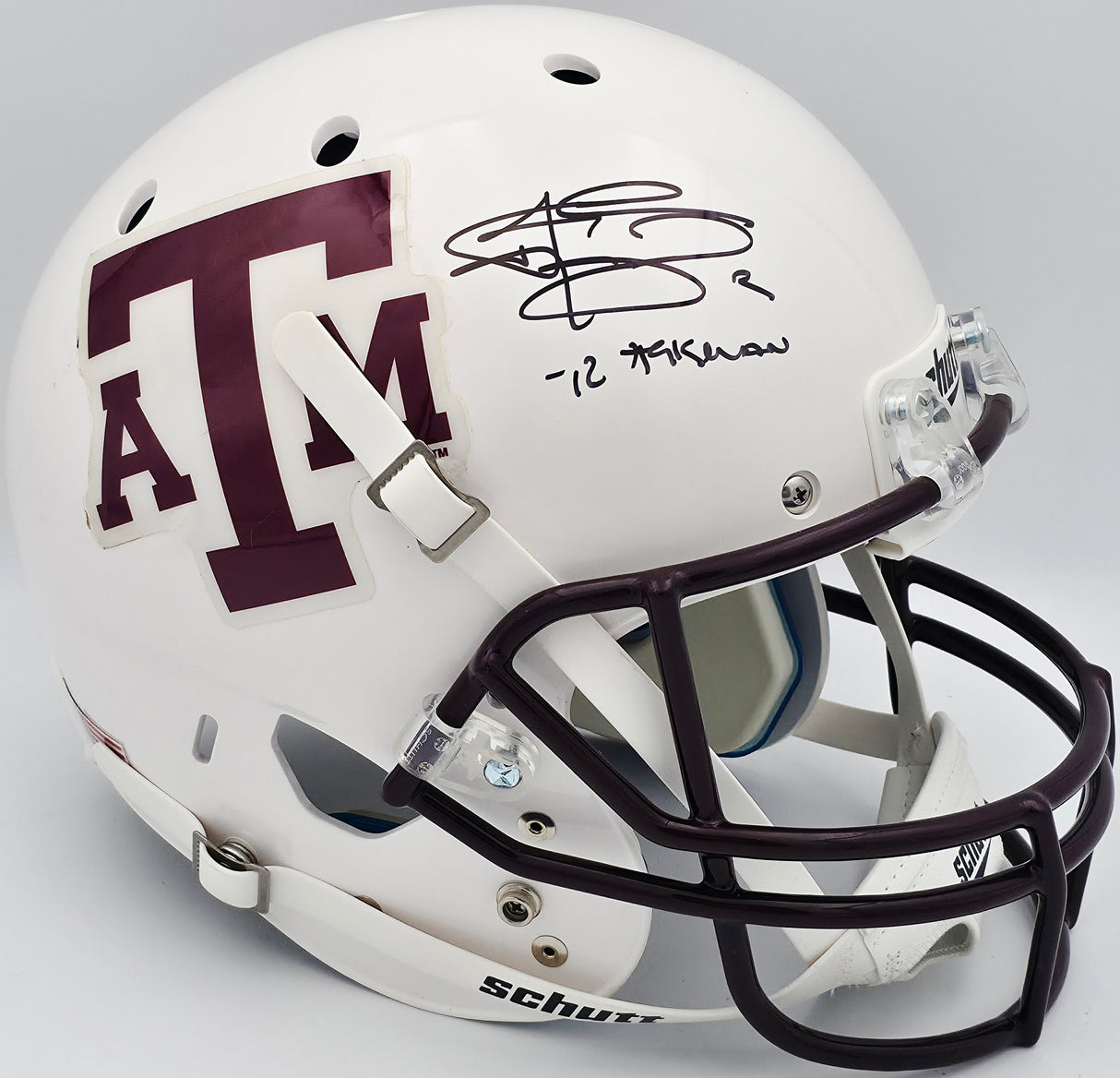 Johnny Manziel Autographed Texas A&M Aggies White Full Size Replica Helmet "12 Heisman" JSA #WP142129