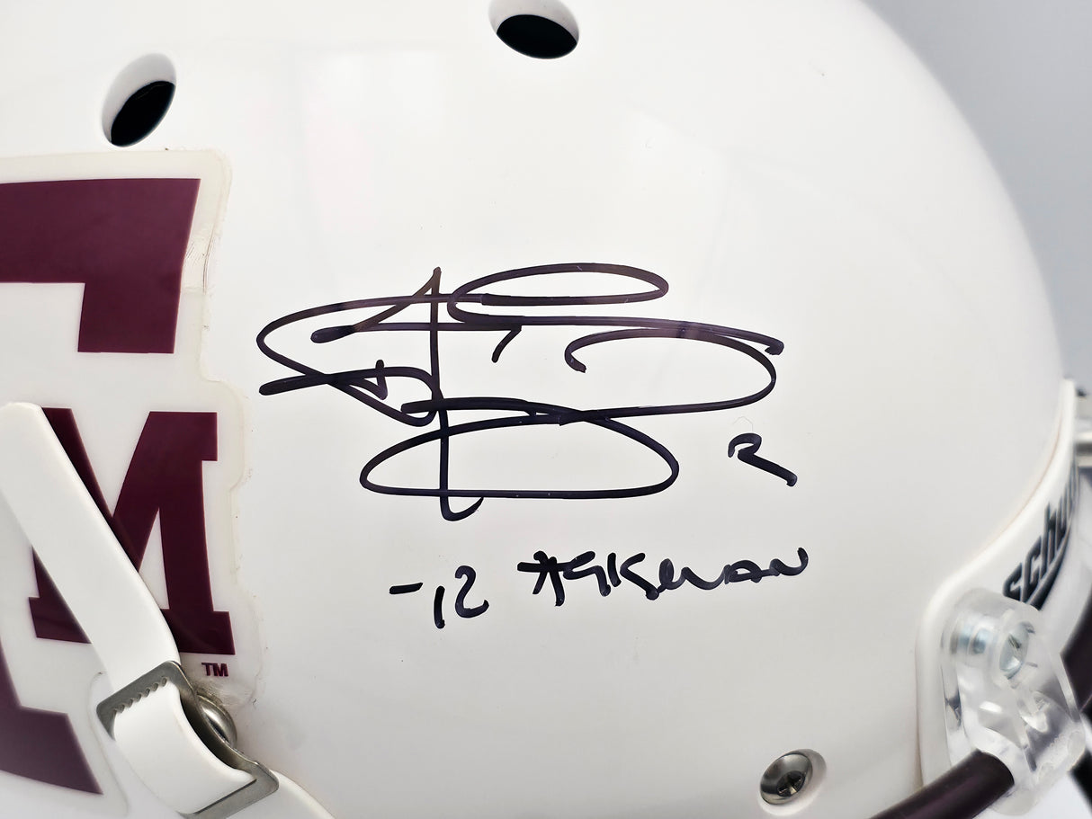 Johnny Manziel Autographed Texas A&M Aggies White Full Size Replica Helmet "12 Heisman" JSA #WP142129