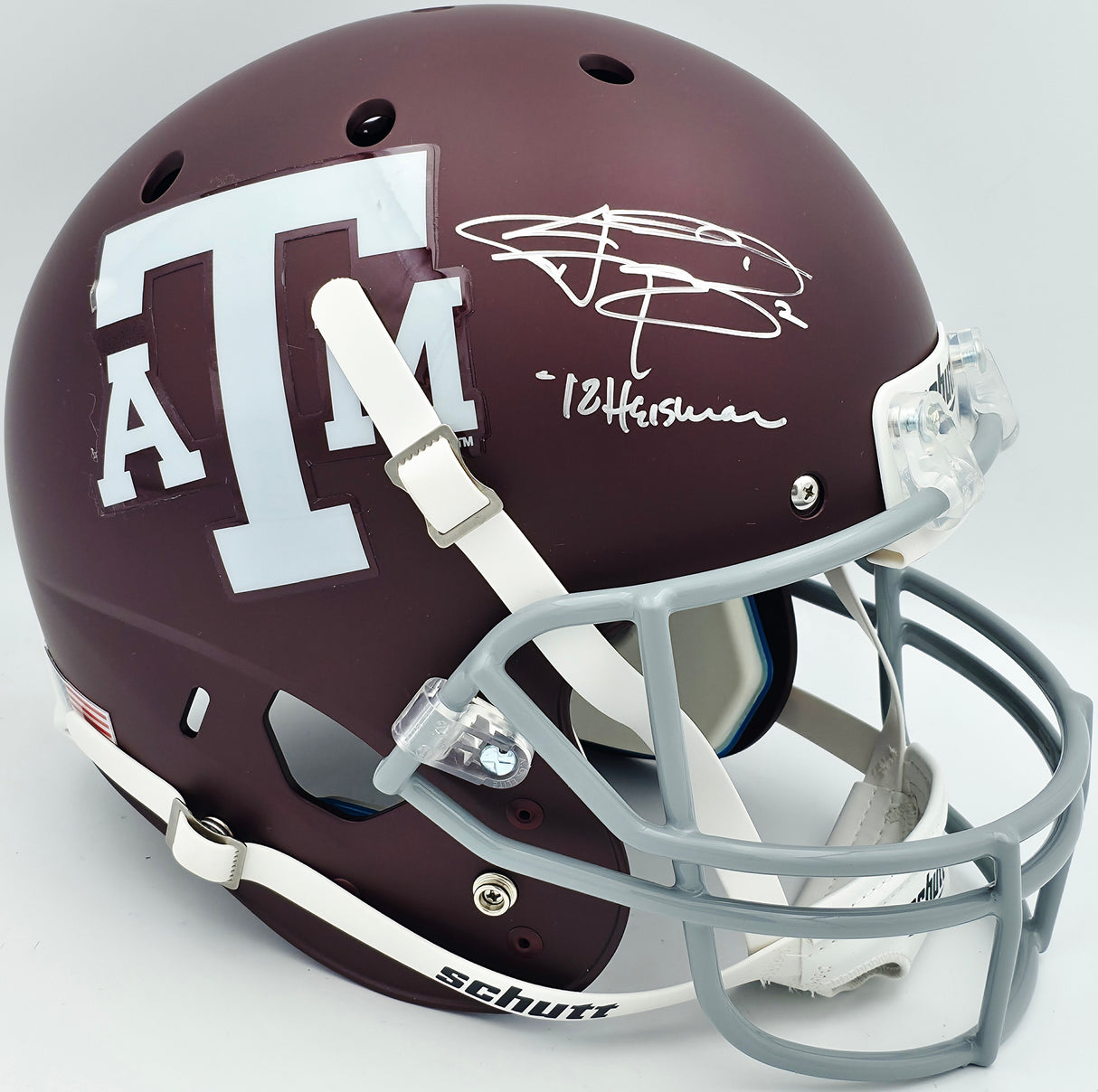 Johnny Manziel Autographed Texas A&M Aggies Maroon Red Full Size Replica Helmet "12 Heisman" JSA #WP142058
