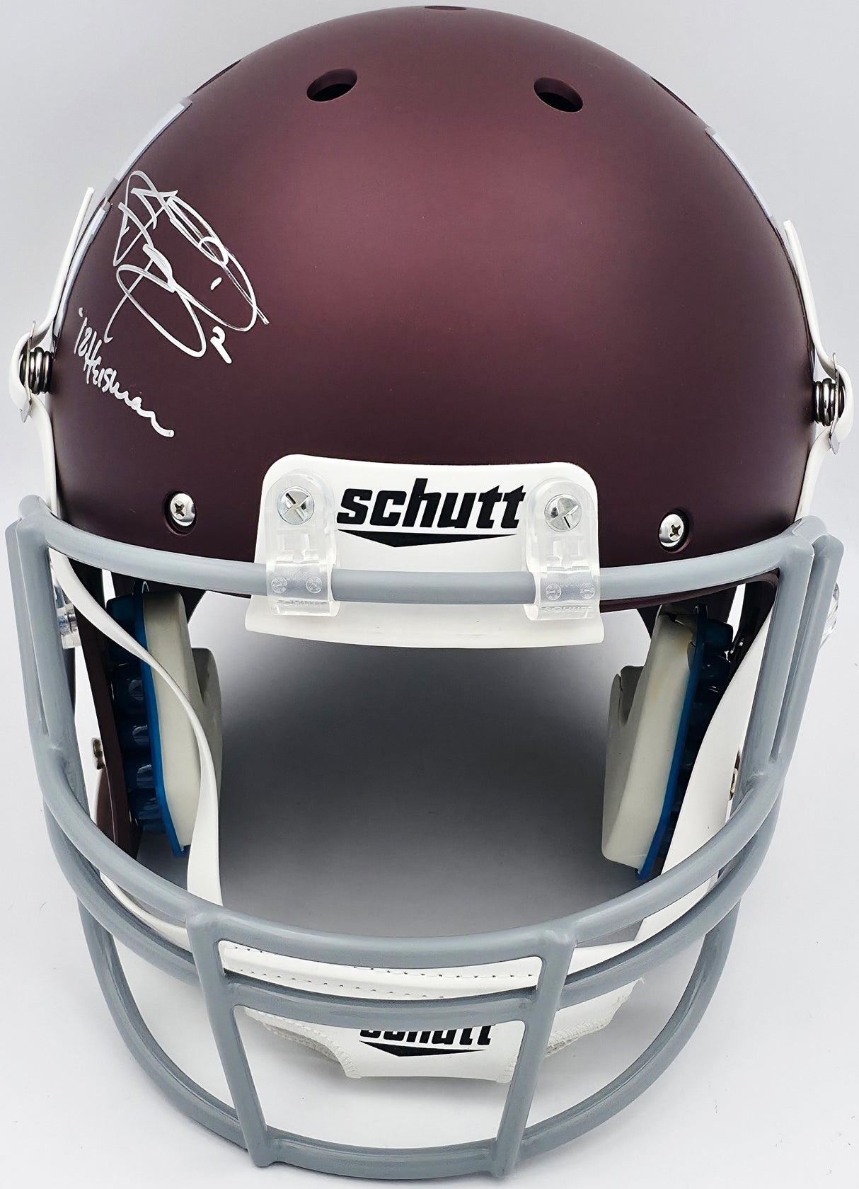 Johnny Manziel Autographed Texas A&M Aggies Maroon Red Full Size Replica Helmet "12 Heisman" JSA #WP142058