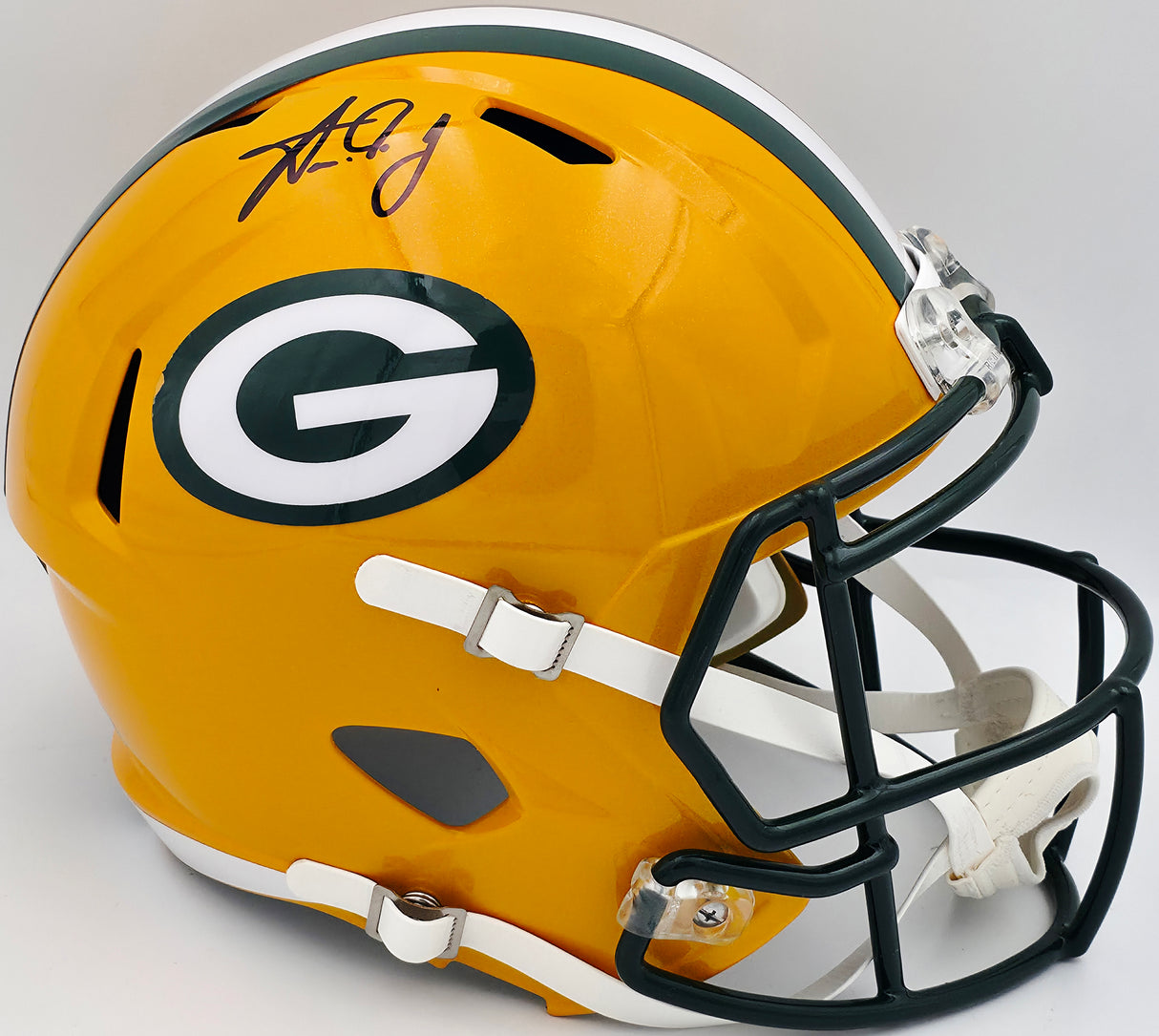 Aaron Jones Autographed Green Bay Packers Yellow Full Size Replica Helmet Beckett BAS Witness #1W406046