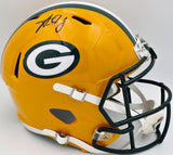 Aaron Jones Autographed Green Bay Packers Yellow Full Size Replica Helmet Beckett BAS Witness #1W406046