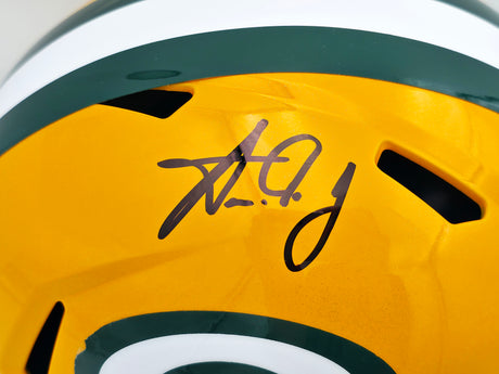 Aaron Jones Autographed Green Bay Packers Yellow Full Size Replica Helmet Beckett BAS Witness #1W406046