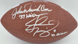 John David Crow & Johnny Manziel Autographed Official NCAA Wilson Leather Football Texas A&M Aggies "Heisman" Beckett BAS QR #BR84860