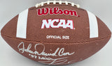 John David Crow & Johnny Manziel Autographed Official NCAA Wilson Leather Football Texas A&M Aggies "Heisman" Beckett BAS QR #BR84860