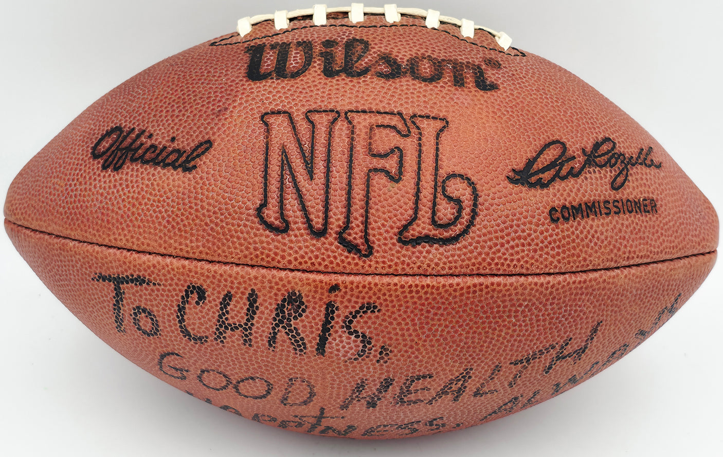 Ray Nitschke Autographed Official NFL Wilson Leather Game Football Green Bay Packers "To Chris" Beckett BAS QR #BR88762