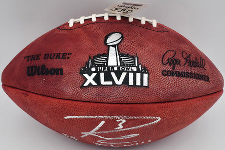 Russell Wilson Autographed Seattle Seahawks Official NFL Super Bowl XLVIII Logo Leather Football "SB XLVIII Champs" Statball RW Holo #32484