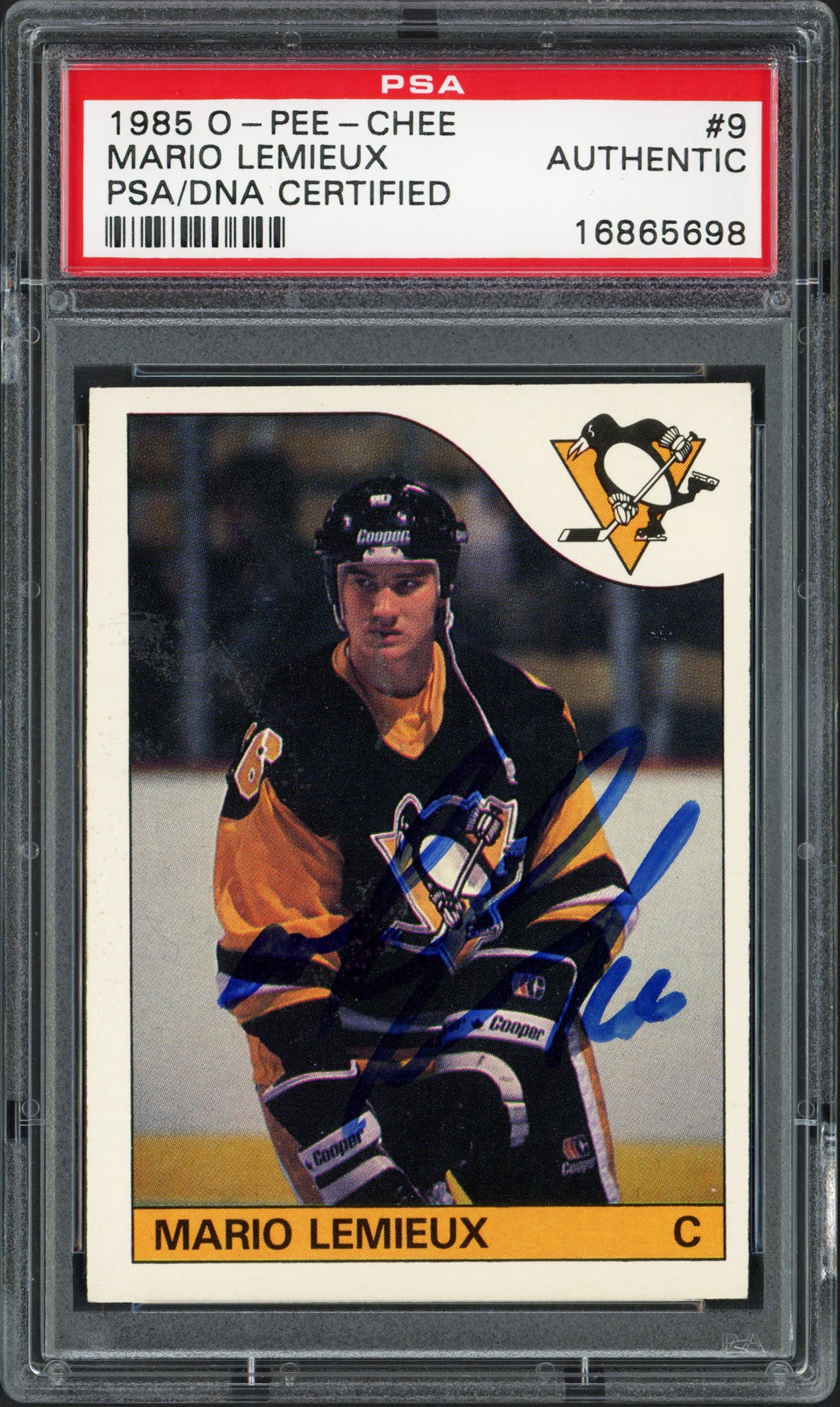 Mario Lemieux Autographed 1985 O-Pee-Chee Rookie Card #9 Pittsburgh Penguins PSA/DNA #16865698