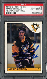 Mario Lemieux Autographed 1985 O-Pee-Chee Rookie Card #9 Pittsburgh Penguins PSA/DNA #16865698