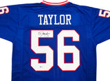 New York Giants Lawrence Taylor Autographed Blue Jersey Beckett BAS Witness Stock #241448
