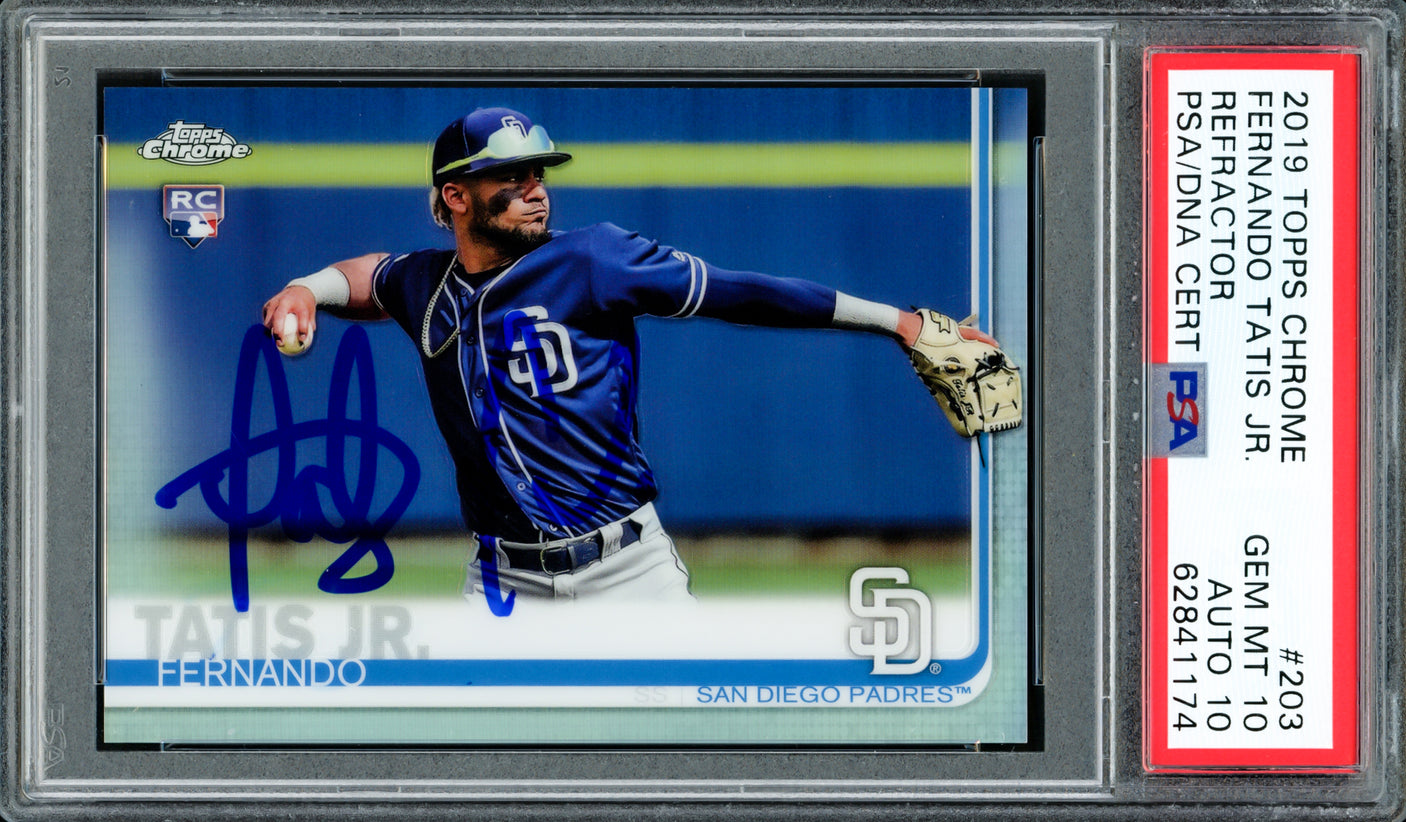 Fernando Tatis Jr. Autographed 2019 Topps Chrome Refractor Rookie Card #203 San Diego Padres PSA 10 Auto Grade Gem Mint 10 PSA/DNA #62841174
