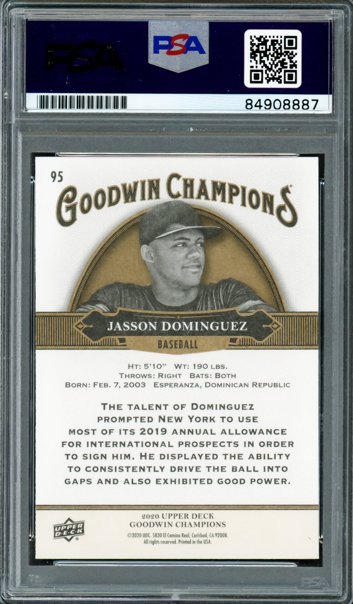 Jasson Dominguez Autographed 2020 Upper Deck Goodwin Champions Rookie Card #95 New York Yankees PSA/DNA #84908887