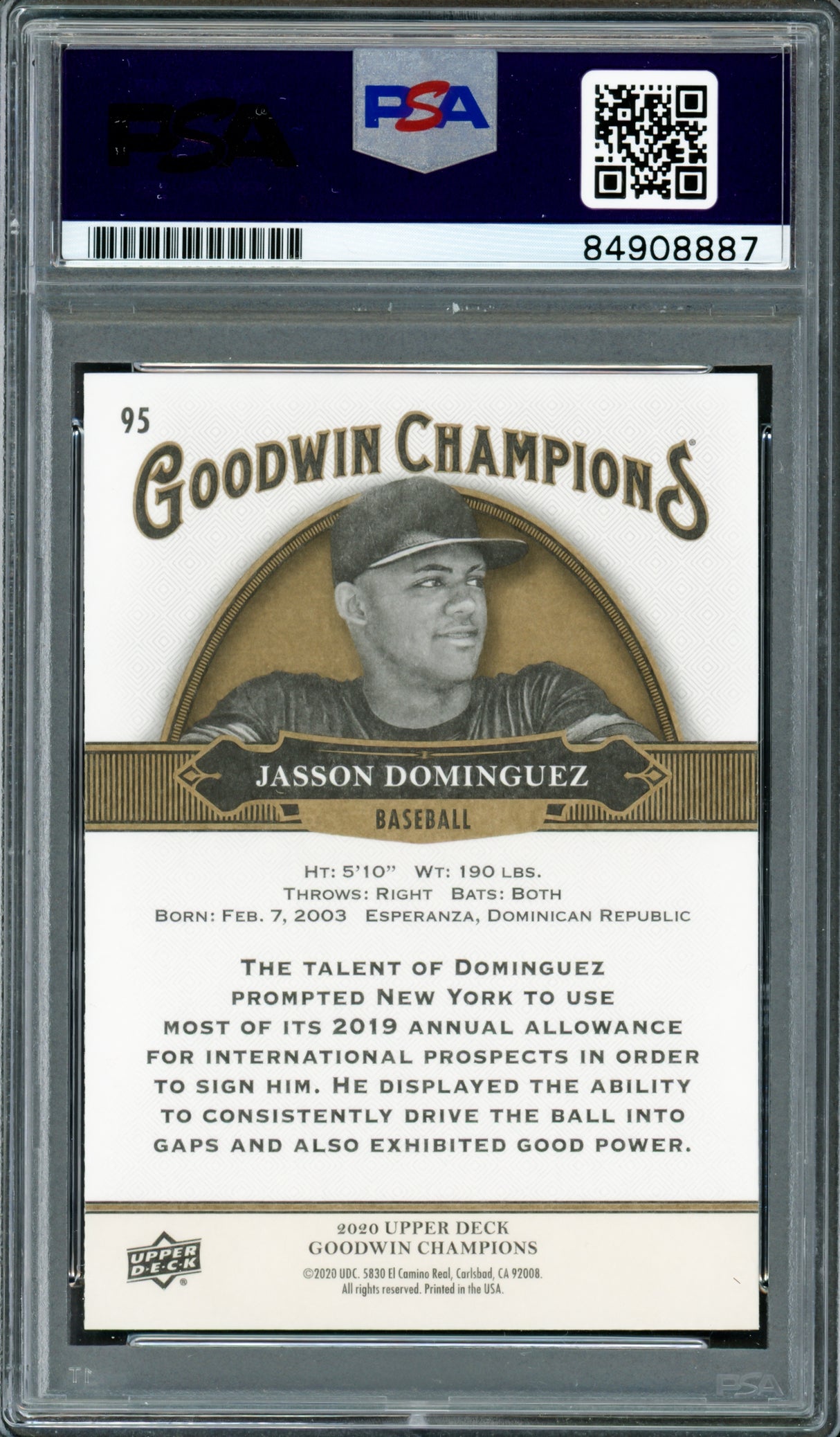 Jasson Dominguez Autographed 2020 Upper Deck Goodwin Champions Rookie Card #95 New York Yankees PSA/DNA #84908887