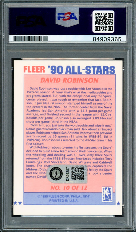 David Robinson Autographed 1990-91 Fleer All Star Stickers Card #10 San Antonio Spurs Auto Grade Gem Mint 10 PSA/DNA Stock #215458