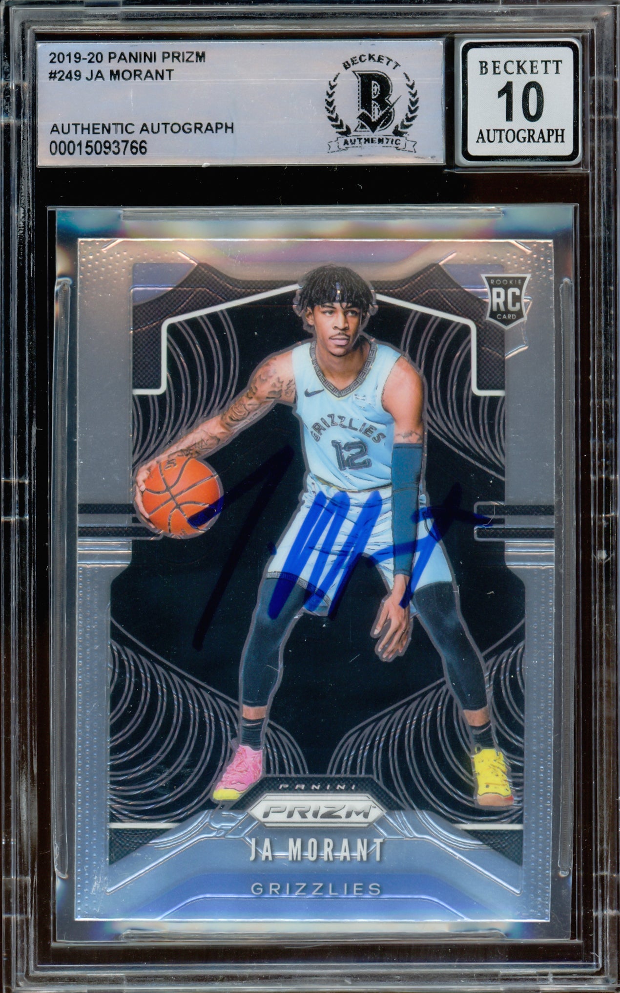 Ja Morant Autographed 2019-20 Panini Prizm Rookie Card #249 Memphis Grizzlies Auto Grade Gem Mint 10 Beckett BAS #15093766