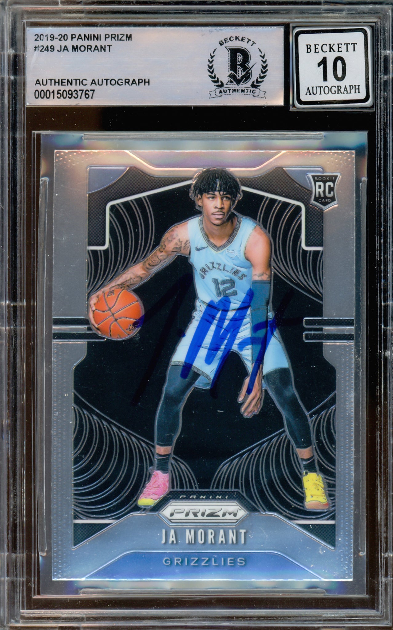 Ja Morant Autographed 2019-20 Panini Prizm Rookie Card #249 Memphis Grizzlies Auto Grade Gem Mint 10 Beckett BAS #15093767