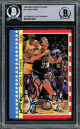 Larry Bird Autographed 1987-88 Fleer Stickers Card #4 Boston Celtics Beckett BAS #14612411