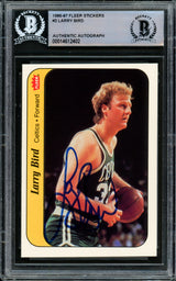 Larry Bird Autographed 1986-87 Fleer Stickers Card #2 Boston Celtics Beckett BAS #14612402