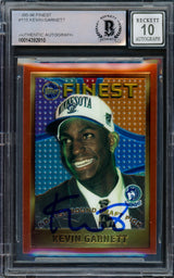 Kevin Garnett Autographed 1995-96 Finest Rookie Card #115 Minnesota Timberwolves Auto Grade Gem Mint 10 Beckett BAS #14392810