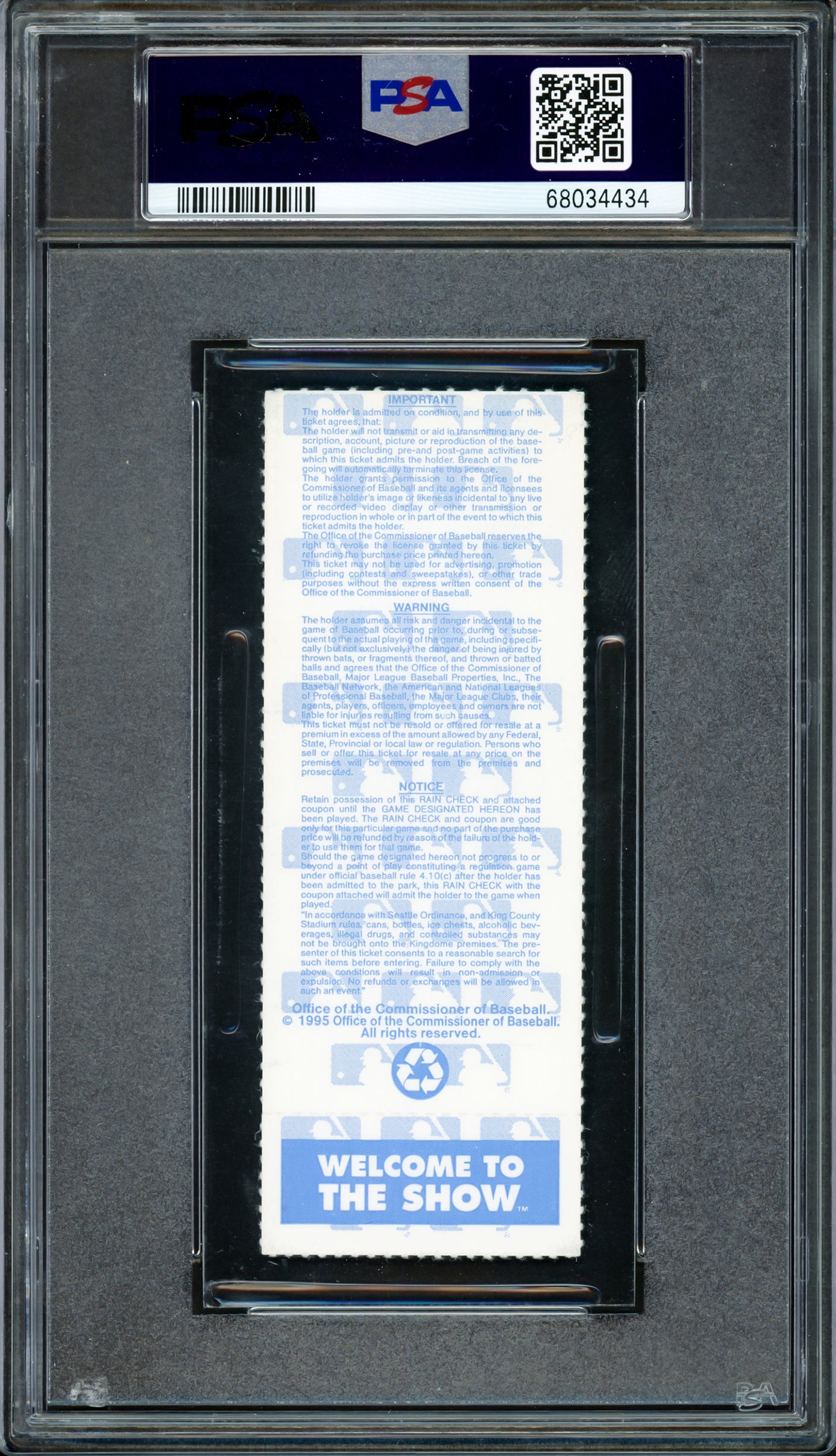 Ken Griffey Jr. Autographed October 7th, 1995 ALDS Game 4 Ticket Stub Seattle Mariners PSA 7 Auto Grade Gem Mint 10 "1995" Highest Graded PSA/DNA #68034434