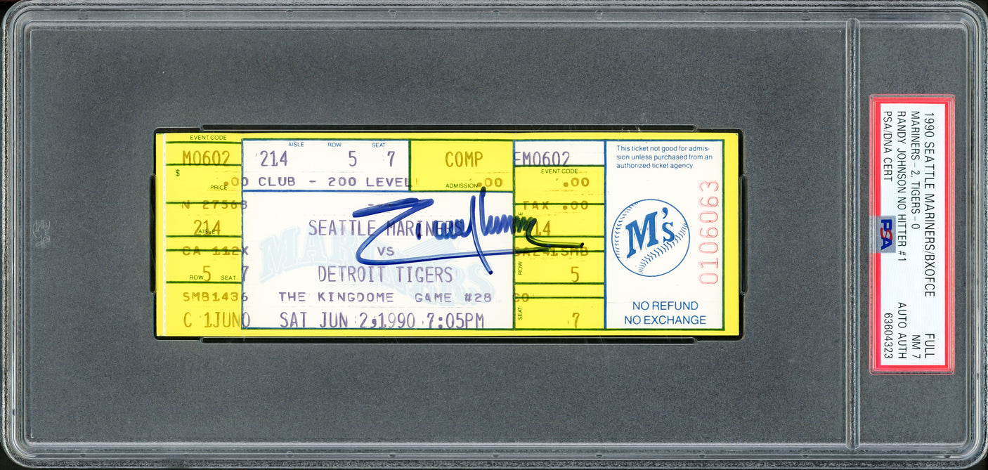 Randy Johnson Autographed June 2nd, 1990 Ticket Seattle Mariners PSA 7 No Hitter PSA/DNA #63604323