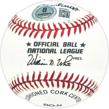 Don Liddle Autographed Official NL Baseball Brooklyn Dodgers Beckett BAS QR #BM25854