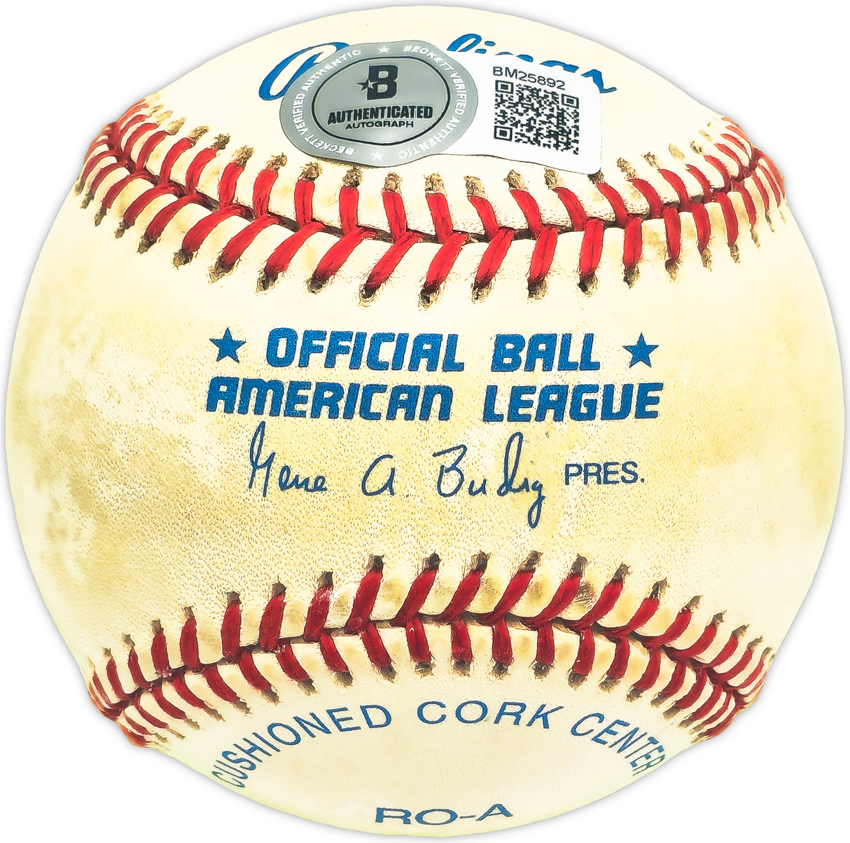 Curt Blefary Autographed Official AL Baseball Baltimore Orioles "1965 AL ROY" Beckett BAS QR #BM25892