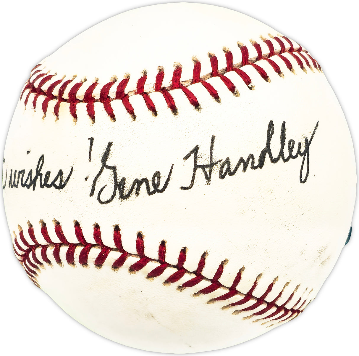 Gene Handley Autographed Official AL Baseball Philadelphia A's "Best Wishes" Beckett BAS QR #BM25949