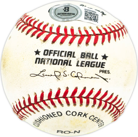 Carl Erskine Autographed Official NL Baseball Brooklyn Dodgers "55 World Champs" Beckett BAS QR #BM25999
