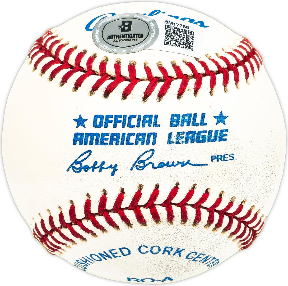 Andy Etchebarren Autographed Official AL Baseball Baltimore Orioles Beckett BAS QR #BM17768