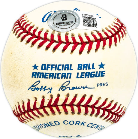 Joe Ostrowski Autographed Official AL Baseball Yankees, Browns Beckett BAS QR #BM17802