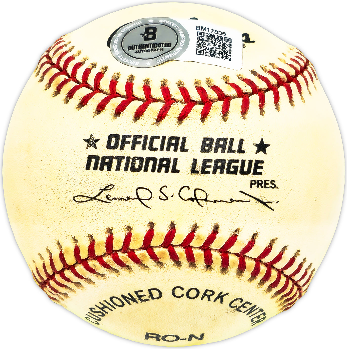 Tom Robson Autographed Official NL Baseball Texas Rangers Beckett BAS QR #BM17836