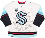 Seattle Kraken Inaugural Season Team Signed Autographed White Adidas Jersey Size 54 With 24 Signatures Including Jordan Eberle, Jared McCann & Yanni Gourde #/50 Fanatics Holo Stock #215412