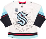 Seattle Kraken Inaugural Season Team Signed Autographed White Adidas Jersey Size 54 With 24 Signatures Including Jordan Eberle, Jared McCann & Yanni Gourde #/50 Fanatics Holo Stock #215412
