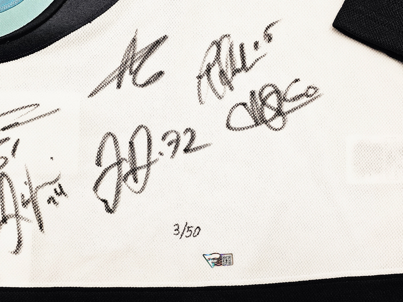 Seattle Kraken Inaugural Season Team Signed Autographed White Adidas Jersey Size 54 With 24 Signatures Including Jordan Eberle, Jared McCann & Yanni Gourde #/50 Fanatics Holo Stock #215412