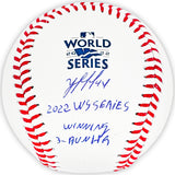 Yordan Alvarez Autographed Official 2022 World Series MLB Baseball Houston Astros "2022 WS Winning 3-Run HR" Beckett BAS Witness Stock #215397