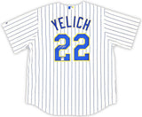 Milwaukee Brewers Christian Yelich Autographed White Pinstripe Majestic Jersey Size XL JSA Stock #215528